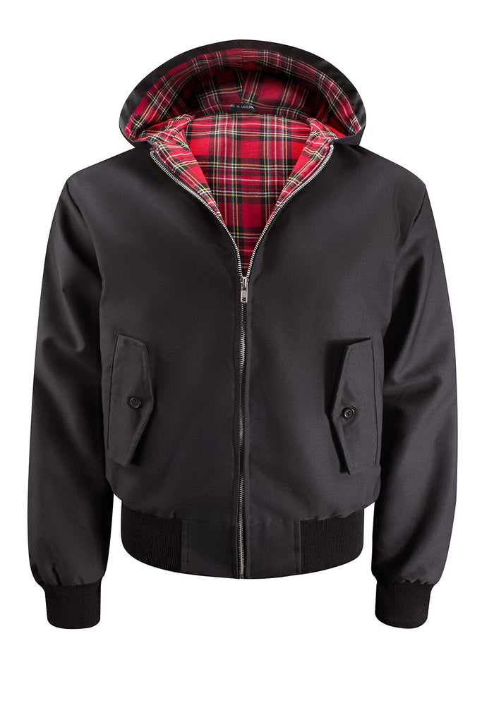 Mens Hooded Harrington Jacket - Black