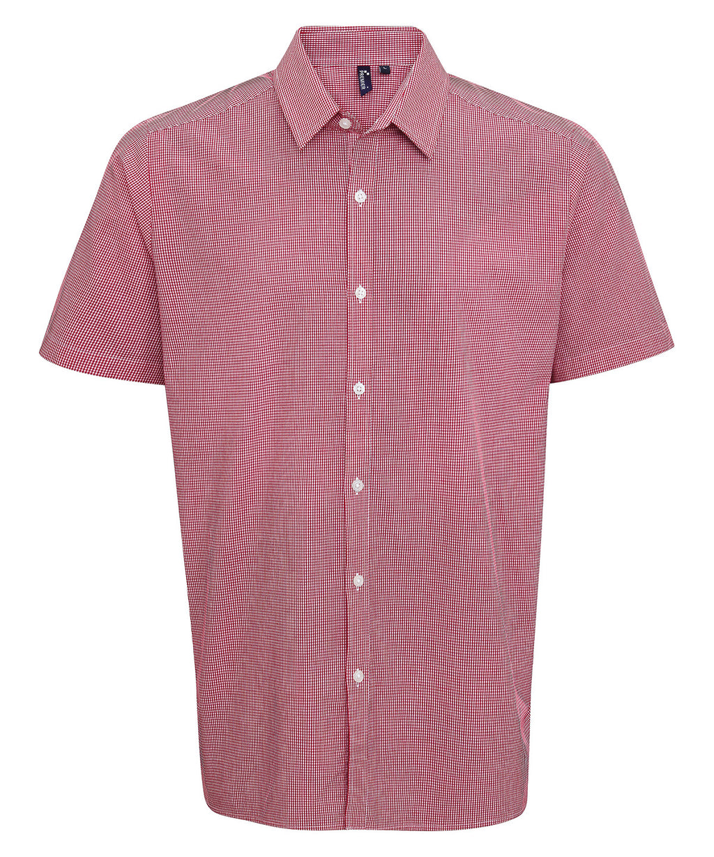 Mens Gingham Microcheck Short Sleeve Shirt - Red/White