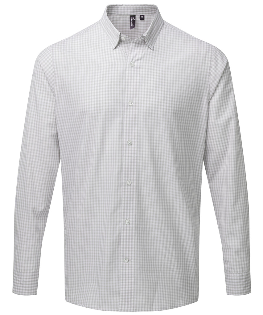 Mens Gingham Check Long Sleeve Shirt - Silver/White