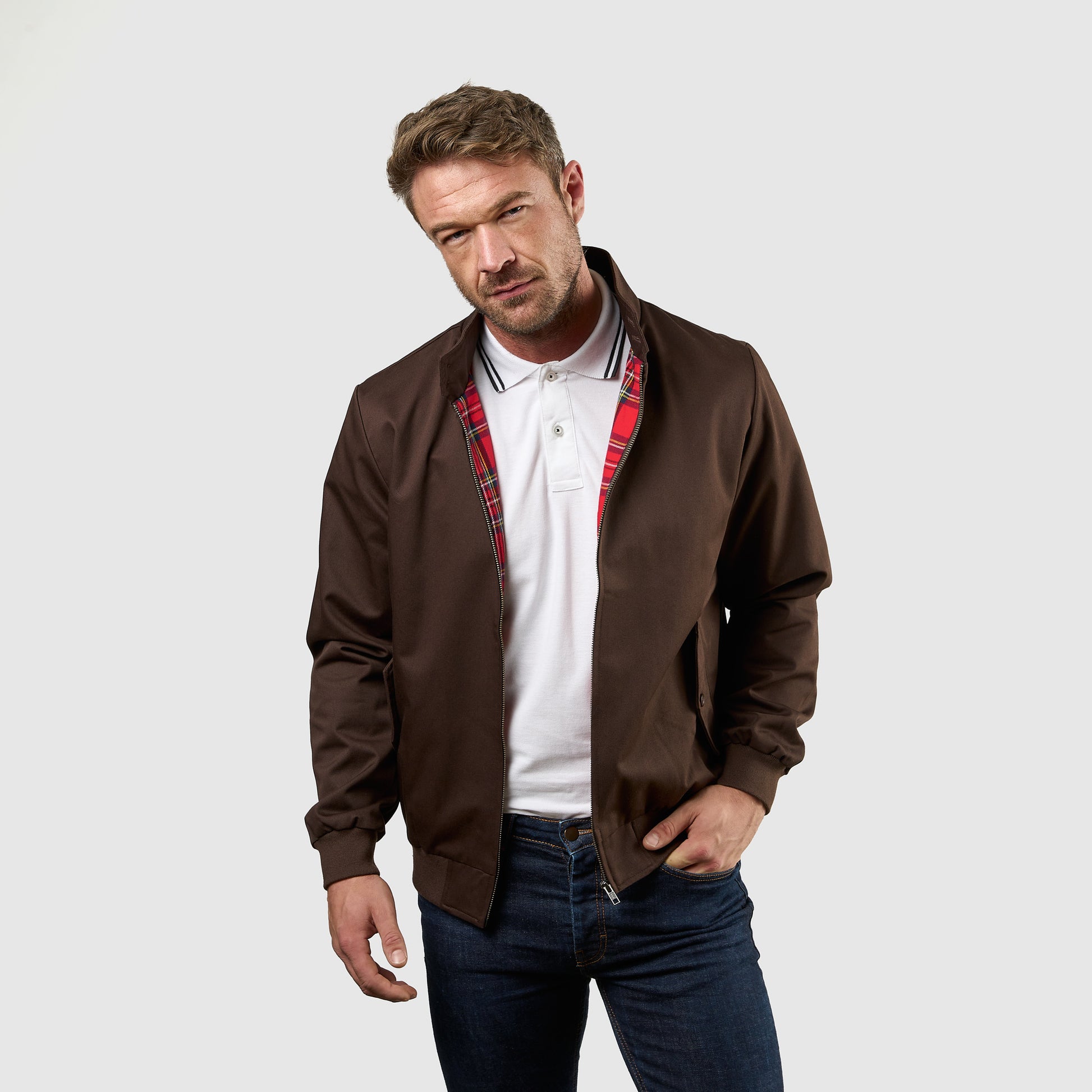 Mens Signature Harrington Jacket - Brown