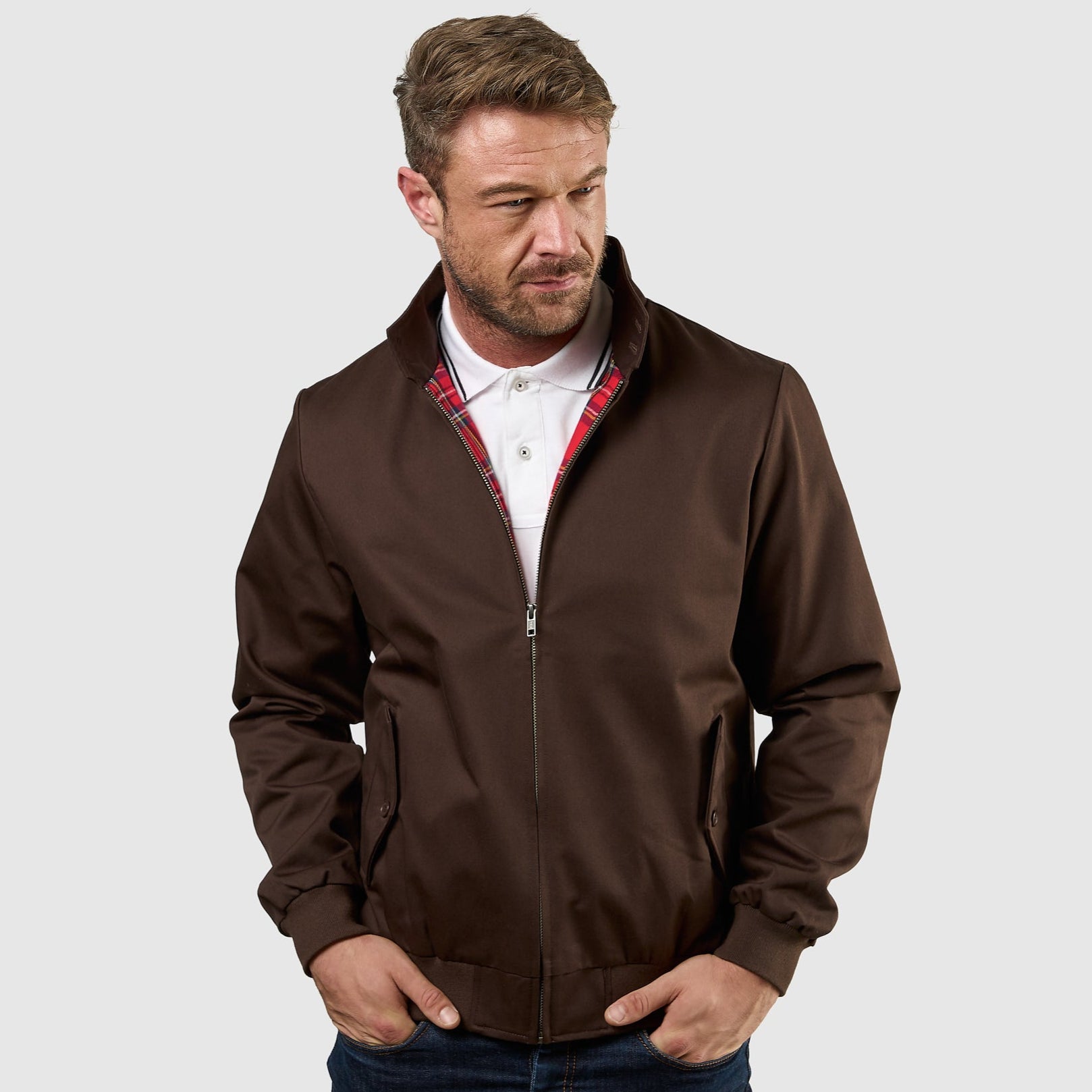 Mens Signature Harrington Jacket - Brown