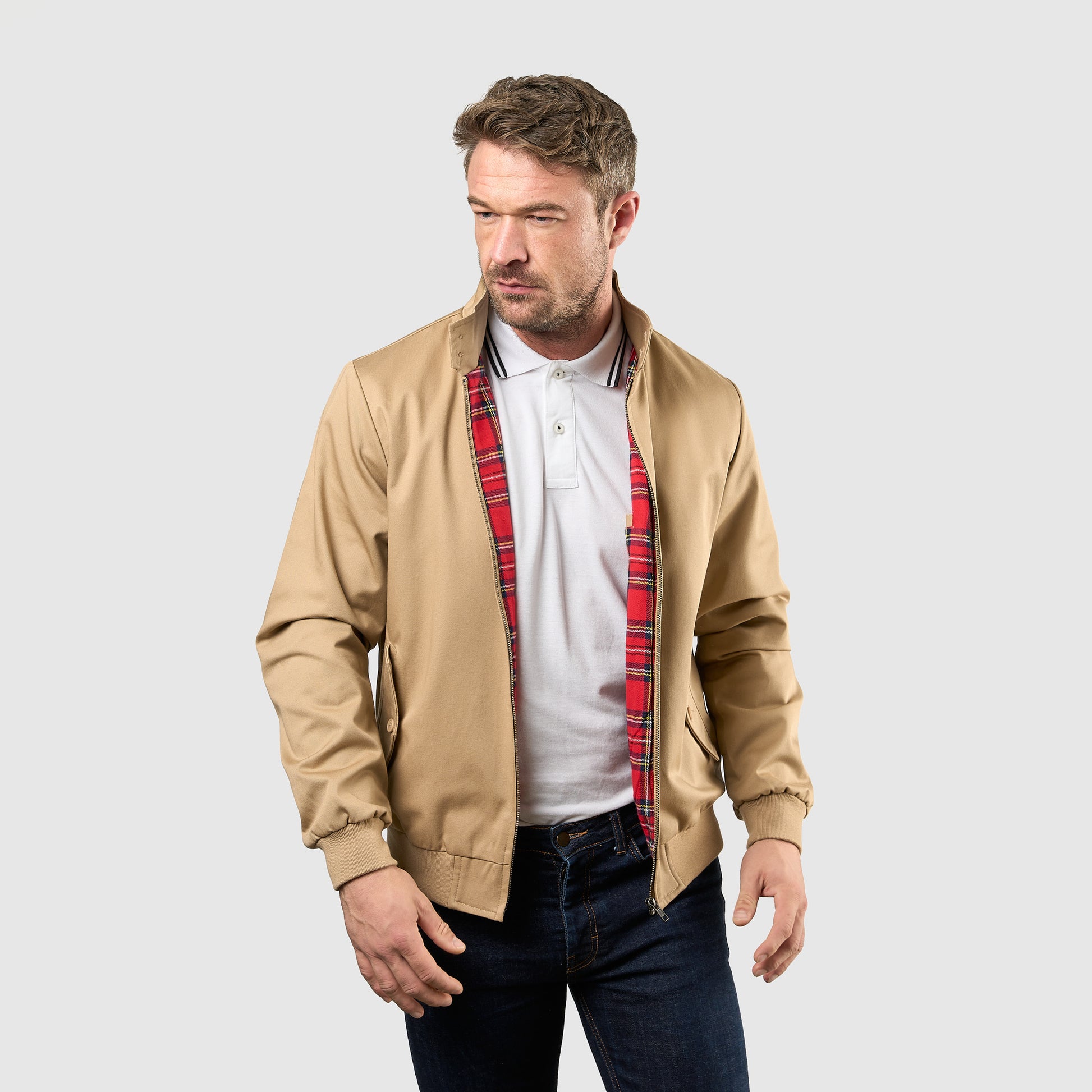 Mens Signature Harrington Jacket - Camel