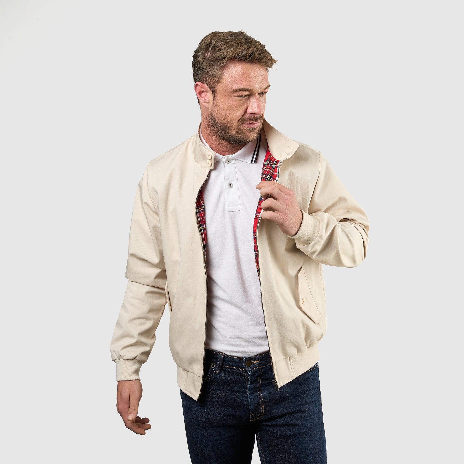 Mens Signature Harrington Jacket - Stone