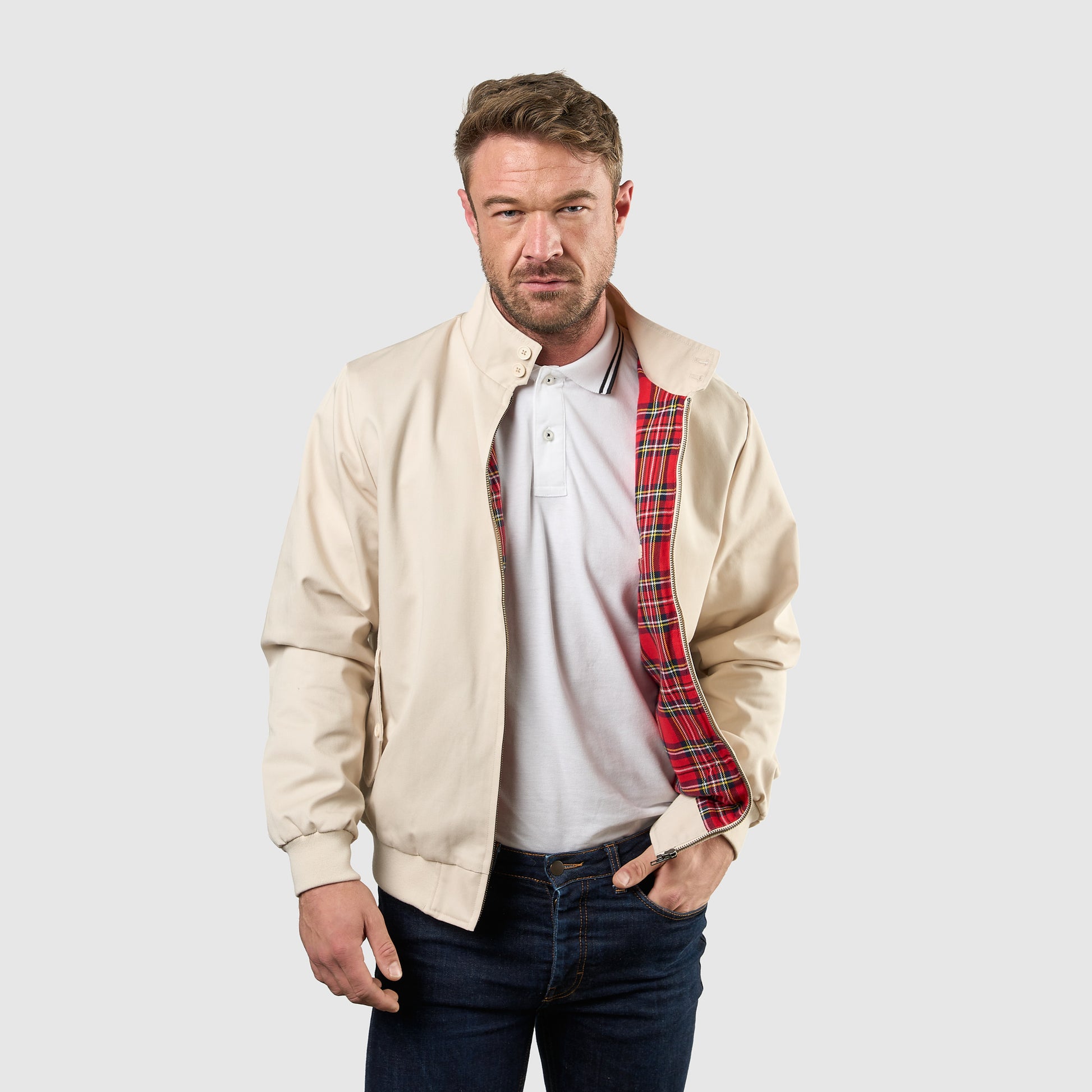 Mens Signature Harrington Jacket - Stone