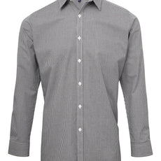 Mens Gingham Microcheck Long Sleeve Shirt - Black/White