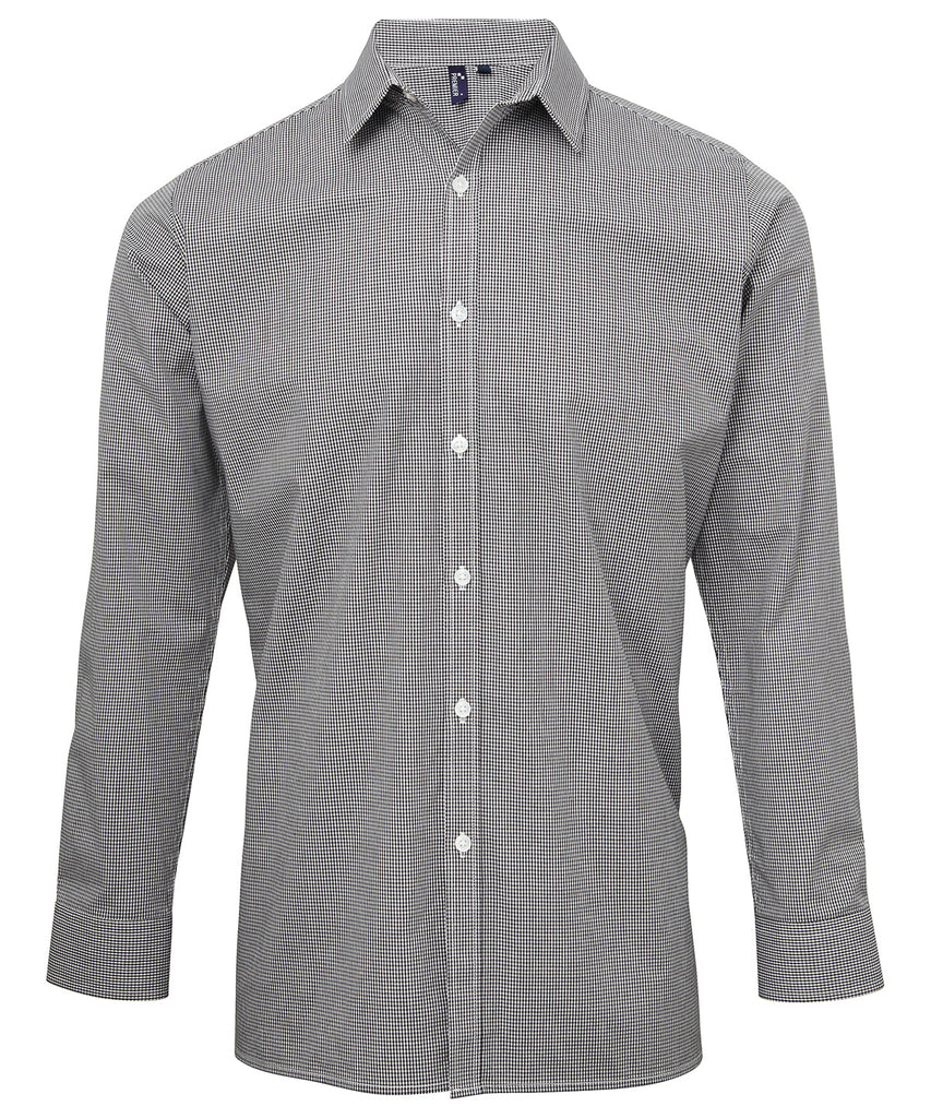 Mens Gingham Microcheck Long Sleeve Shirt - Black/White