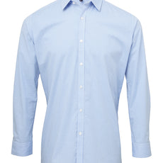 Mens Gingham Microcheck Long Sleeve Shirt - Light Blue/White