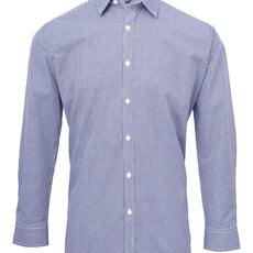 Mens Gingham Microcheck Long Sleeve Shirt - Navy/White