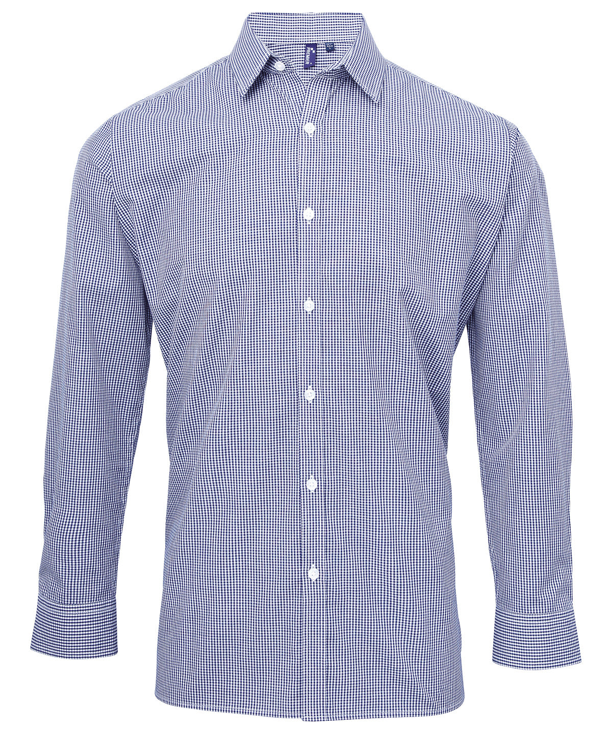 Mens Gingham Microcheck Long Sleeve Shirt - Navy/White