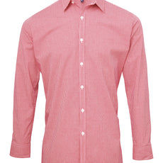 Mens Gingham Microcheck Long Sleeve Shirt - Red/White