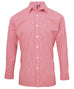 Mens Gingham Microcheck Long Sleeve Shirt - Red/White