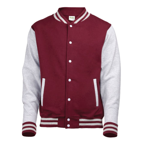 Mens Contrast Varsity Jacket - Burgundy/Grey