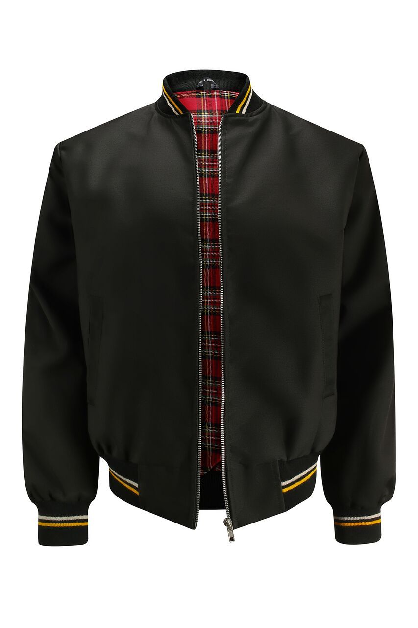 Mens Monkey Jacket with Tartan Lining Black