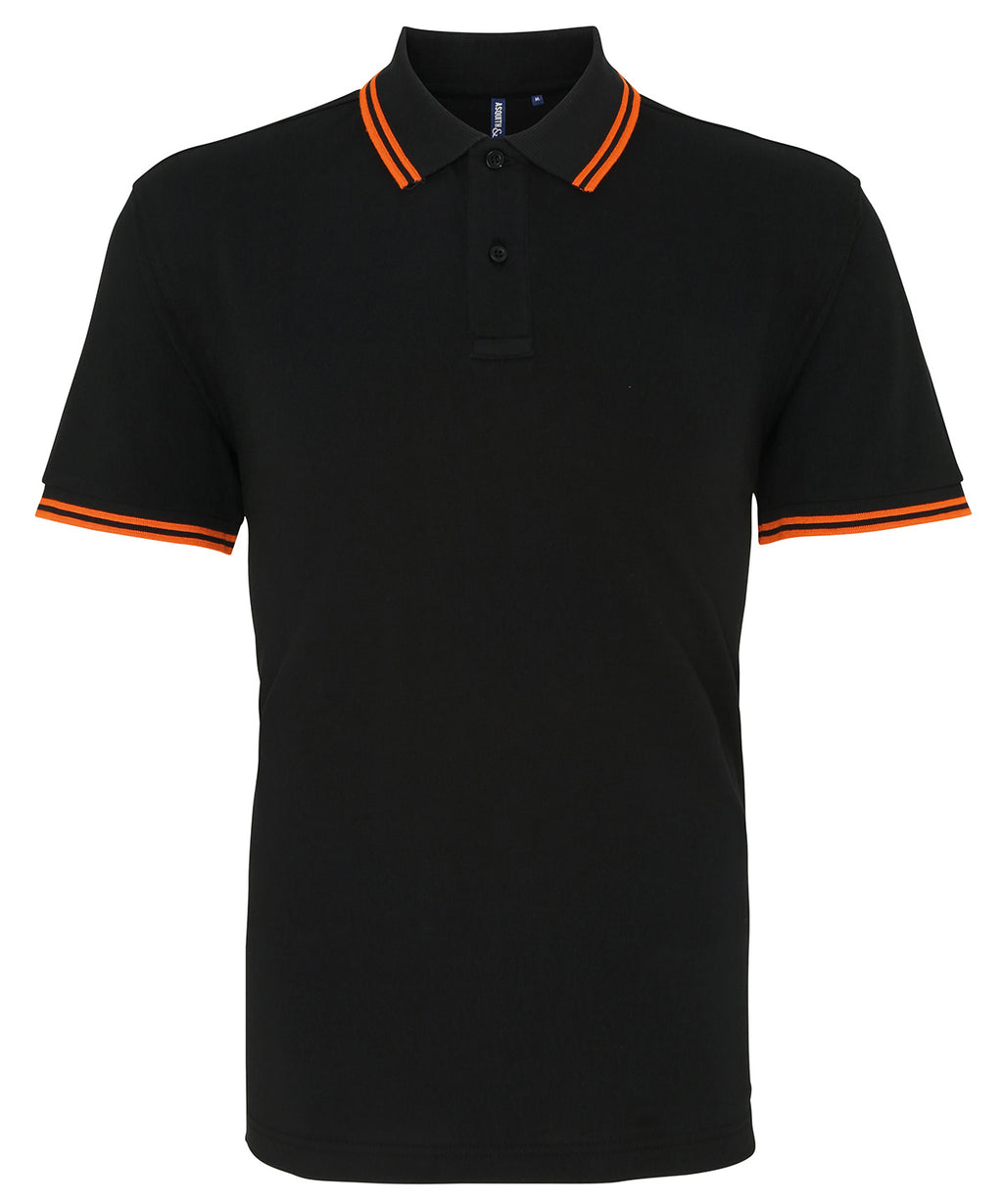 Mens Tipped Short Sleeve Polo Shirt - Black/Orange