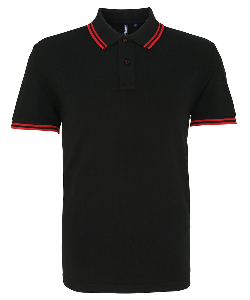 Mens Tipped Short Sleeve Polo Shirt - Black/Red