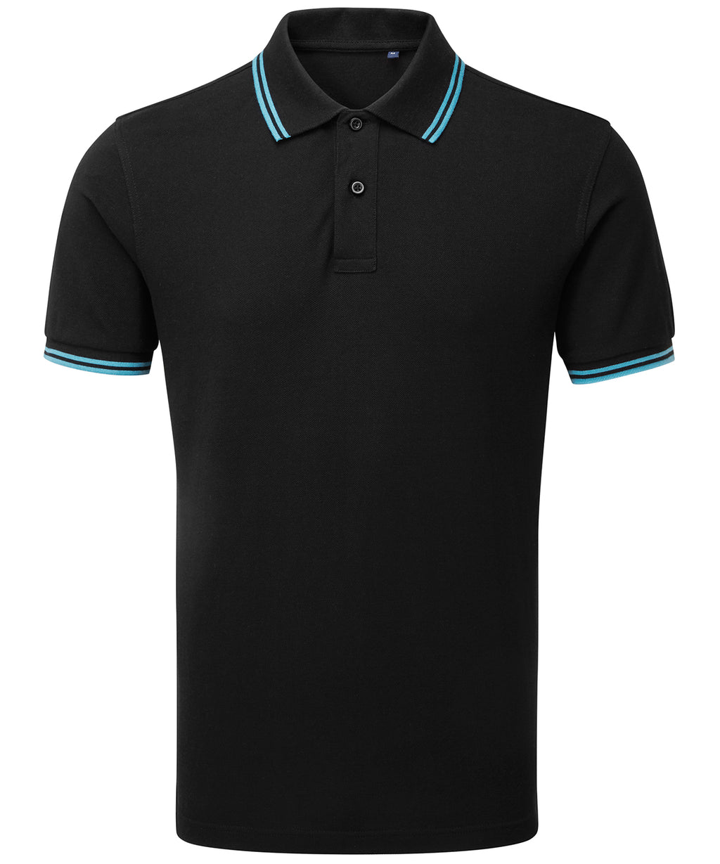 Mens Tipped Short Sleeve Polo Shirt - Black/Turquoise