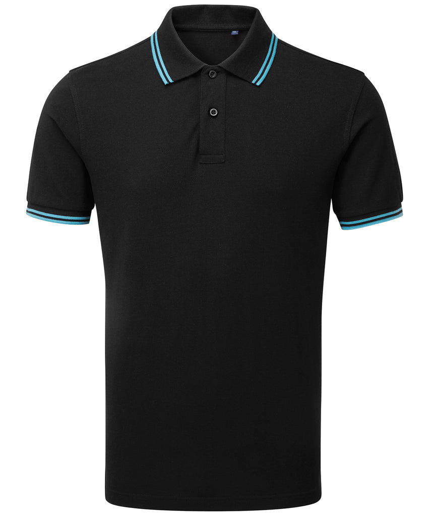 Mens Tipped Short Sleeve Polo Shirt - Black/Turquoise