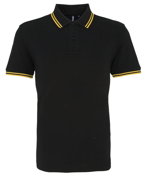 Mens Tipped Short Sleeve Polo Shirt - Black/Yellow