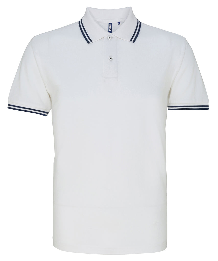 Mens Tipped Short Sleeve Polo Shirt - White/Navy
