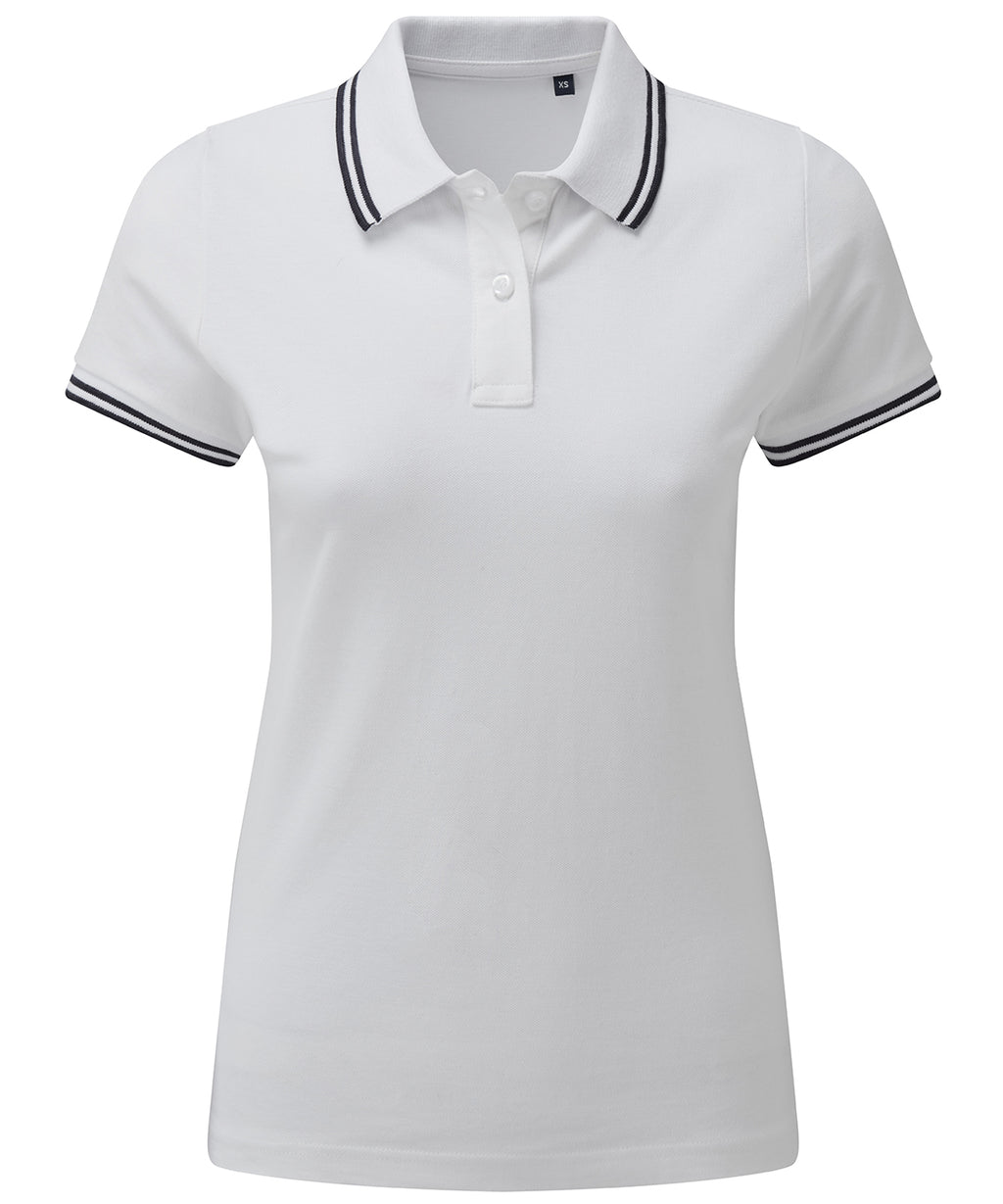 Womens Tipped Polo Shirt - White/Navy