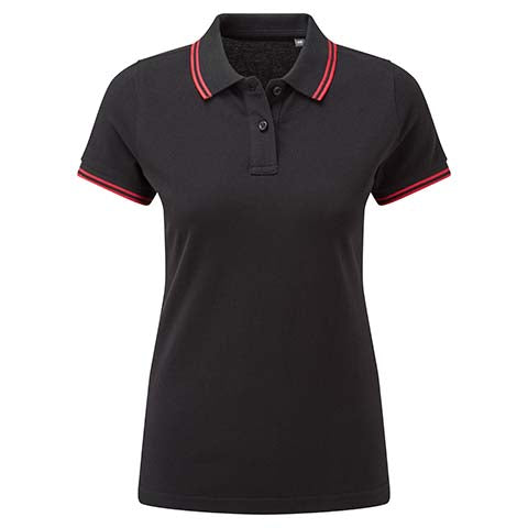 Womens Tipped Polo Shirt - Black/Red