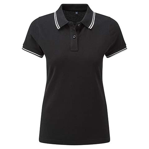 Womens Tipped Polo Shirt - Black/White