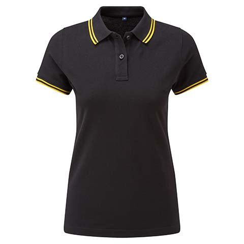 Womens Tipped Polo Shirt - Black/Yellow