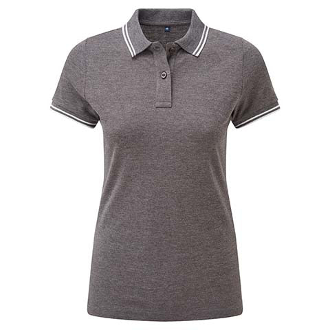 Womens Tipped Polo Shirt - Grey/White