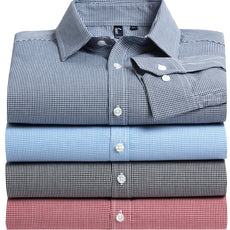 Mens Gingham Microcheck Long Sleeve Shirt - Red/White