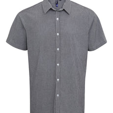 Mens Gingham Microcheck Short Sleeve Shirt - Black/White