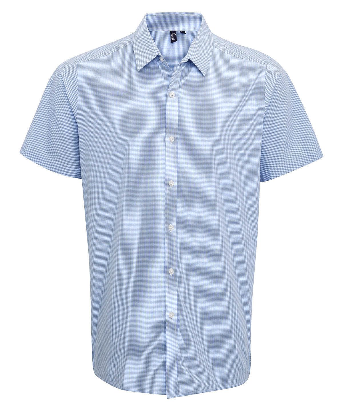 Mens Gingham Microcheck Short Sleeve Shirt - Light Blue/White