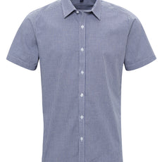 Mens Gingham Microcheck Short Sleeve Shirt - Navy/White