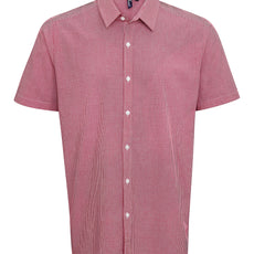 Mens Gingham Microcheck Short Sleeve Shirt - Red/White