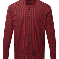 Mens Gingham Check Long Sleeve Shirt - Black/Red