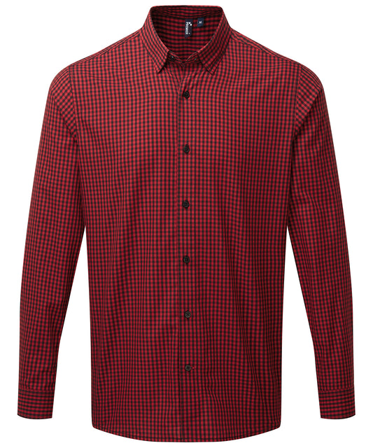 Mens Gingham Check Long Sleeve Shirt - Black/Red