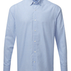 Mens Gingham Check Long Sleeve Shirt - Light Blue/White