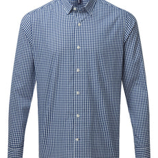 Mens Gingham Check Long Sleeve Shirt - Navy/White