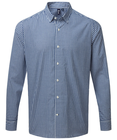 Mens Gingham Check Long Sleeve Shirt - Navy/White