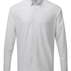 Mens Gingham Check Long Sleeve Shirt - Silver/White