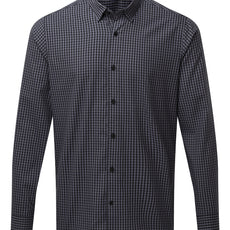 Mens Gingham Check Long Sleeve Shirt - Steel/Black