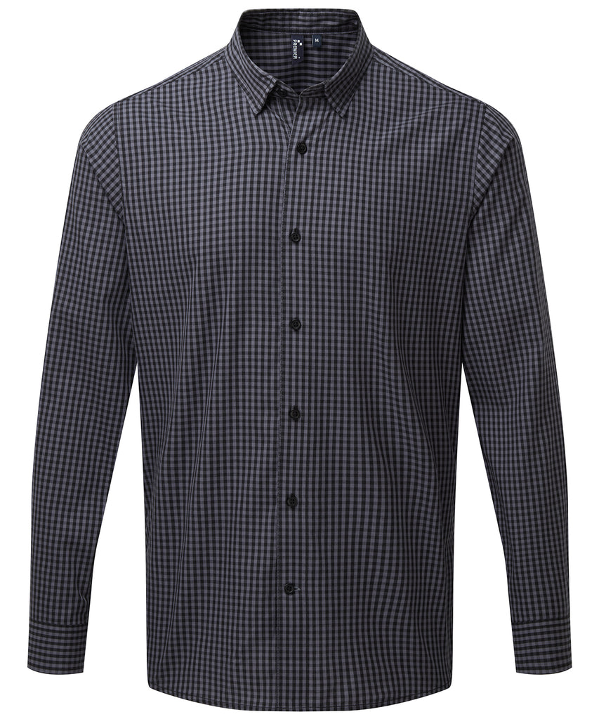 Mens Gingham Check Long Sleeve Shirt - Steel/Black