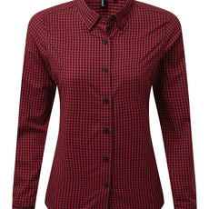 Womens Gingham Check Long Sleeve Shirt - Black/Red