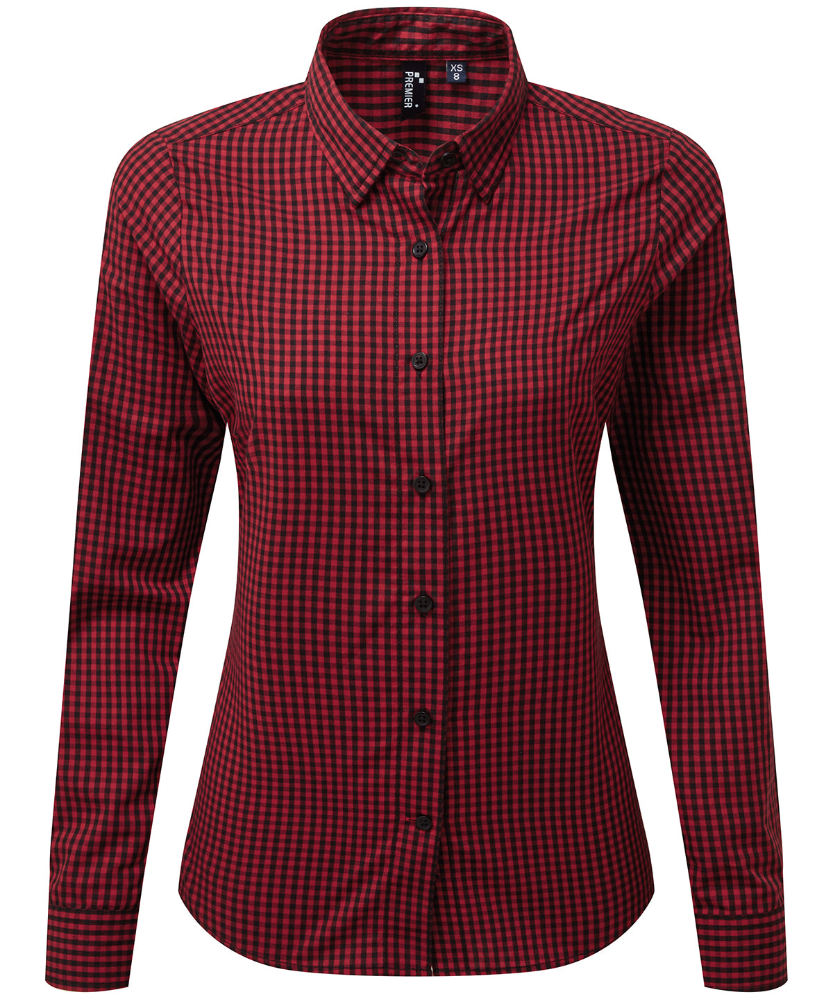 Womens Gingham Check Long Sleeve Shirt - Black/Red