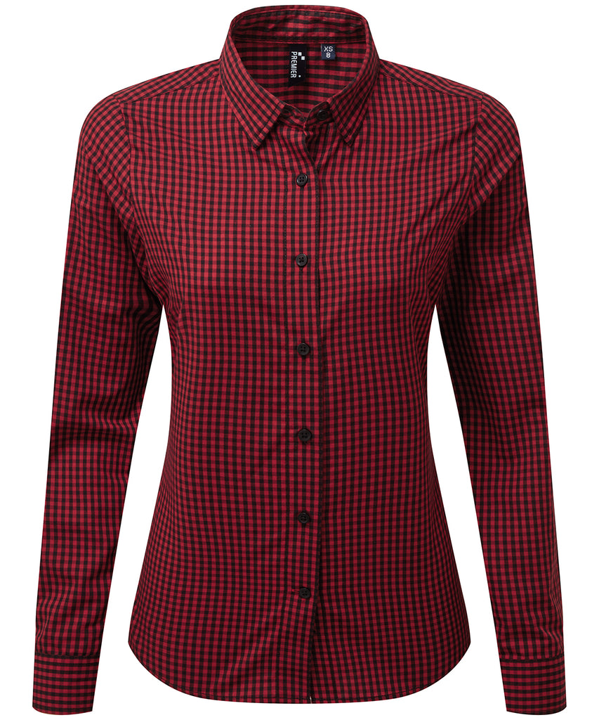 Womens Gingham Check Long Sleeve Shirt - Black/Red