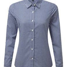 Womens Gingham Check Long Sleeve Shirt - Navy/White
