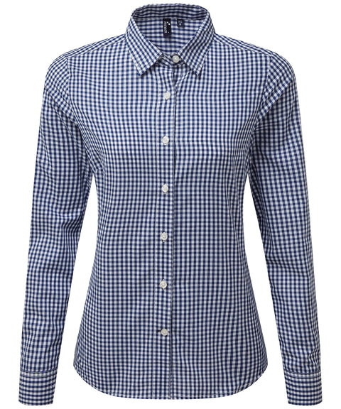 Womens Gingham Check Long Sleeve Shirt - Navy/White