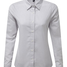 Womens Gingham Check Long Sleeve Shirt - Silver/White