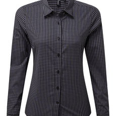 Womens Gingham Check Long Sleeve Shirt - Steel/Black