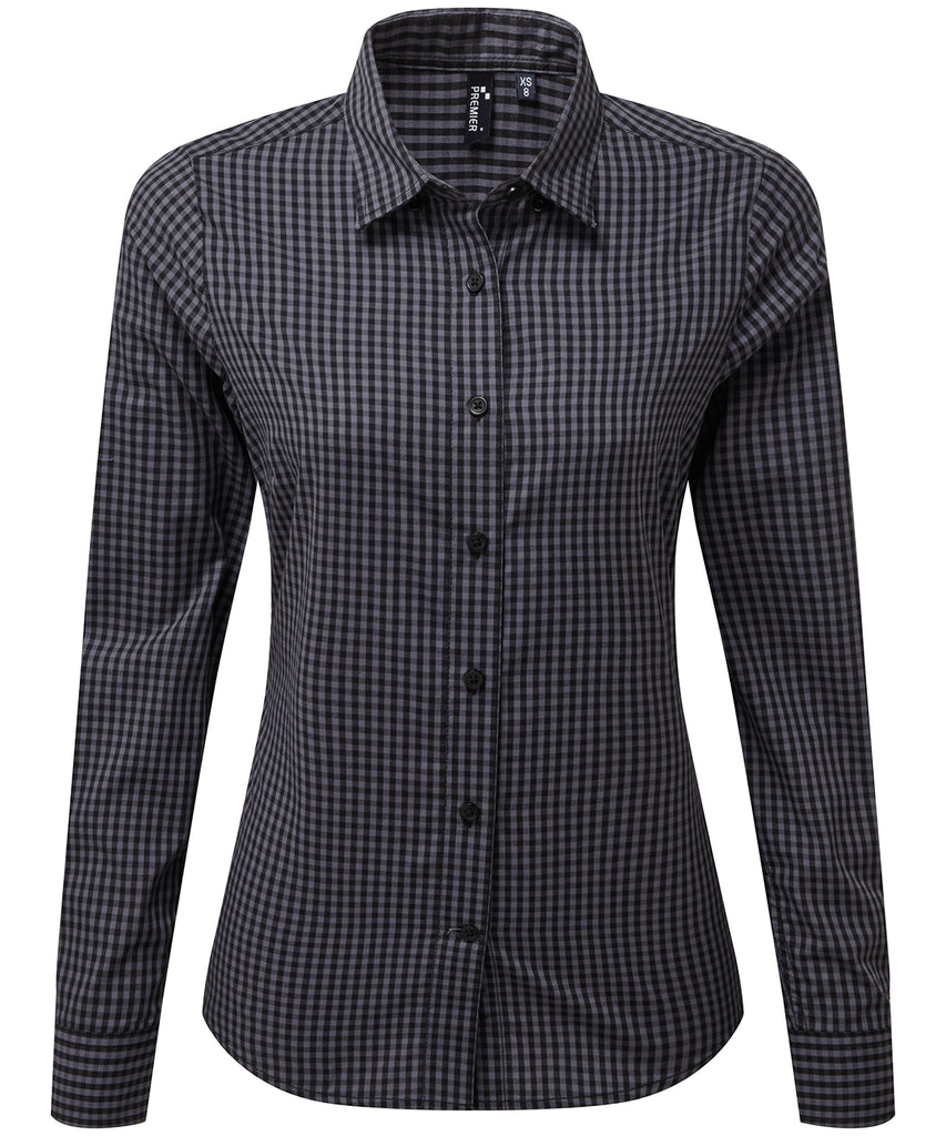 Womens Gingham Check Long Sleeve Shirt - Steel/Black