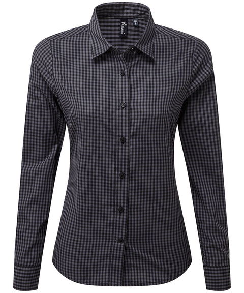 Womens Gingham Check Long Sleeve Shirt - Steel/Black